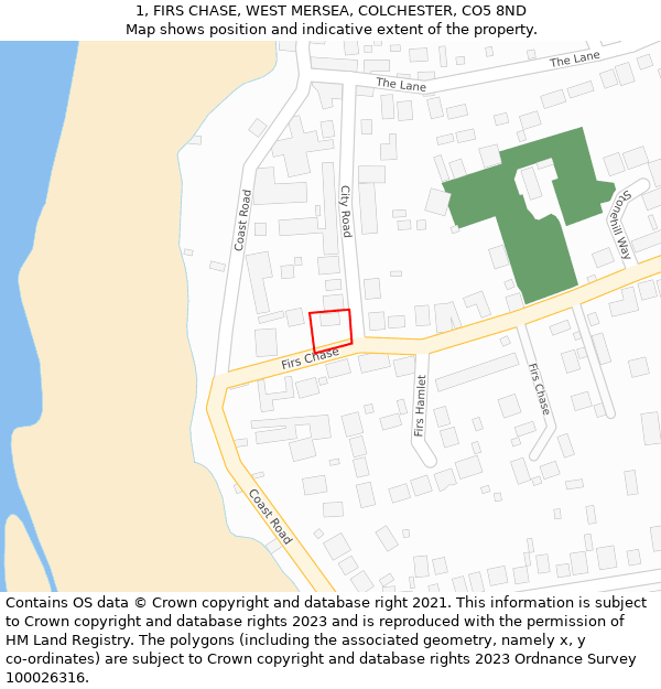 1, FIRS CHASE, WEST MERSEA, COLCHESTER, CO5 8ND: Location map and indicative extent of plot