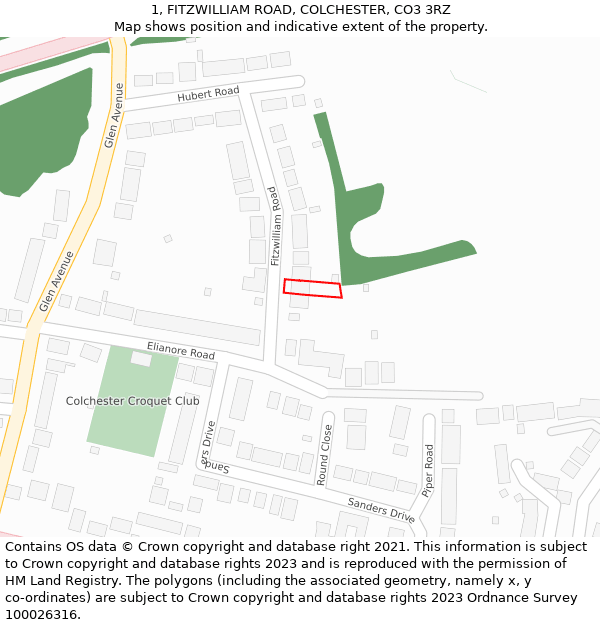 1, FITZWILLIAM ROAD, COLCHESTER, CO3 3RZ: Location map and indicative extent of plot