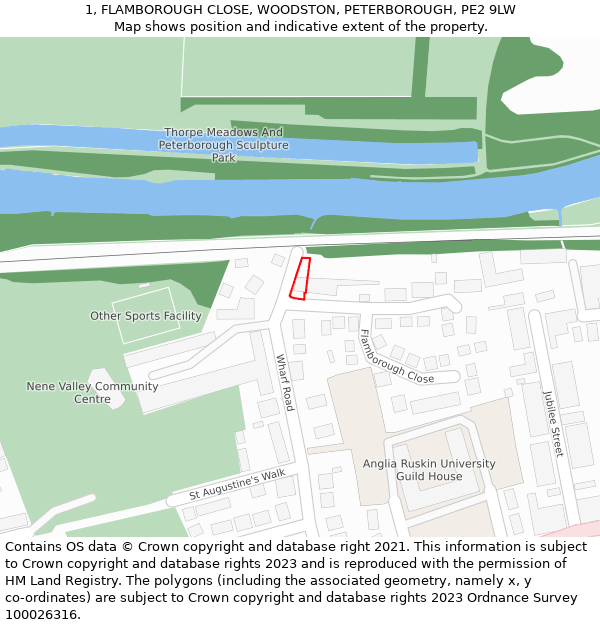 1, FLAMBOROUGH CLOSE, WOODSTON, PETERBOROUGH, PE2 9LW: Location map and indicative extent of plot