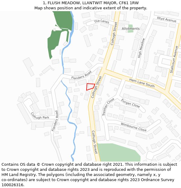 1, FLUSH MEADOW, LLANTWIT MAJOR, CF61 1RW: Location map and indicative extent of plot