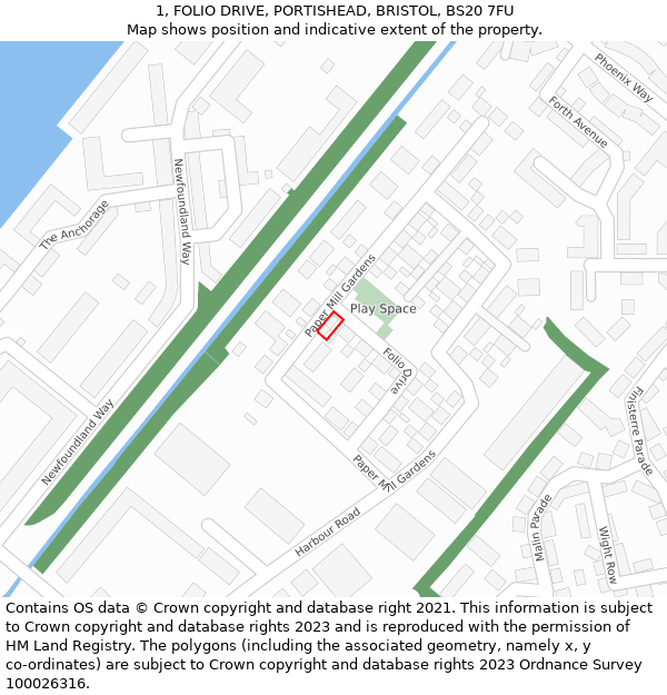 1, FOLIO DRIVE, PORTISHEAD, BRISTOL, BS20 7FU: Location map and indicative extent of plot