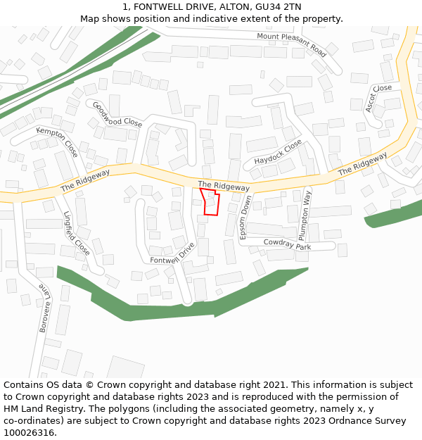 1, FONTWELL DRIVE, ALTON, GU34 2TN: Location map and indicative extent of plot
