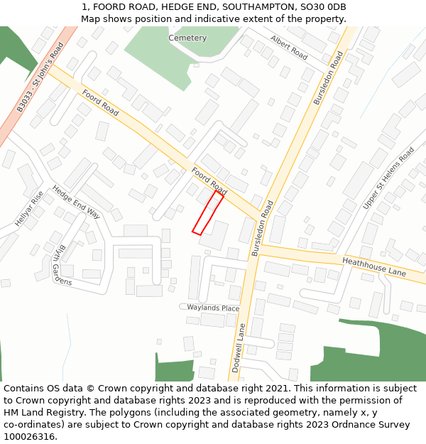 1, FOORD ROAD, HEDGE END, SOUTHAMPTON, SO30 0DB: Location map and indicative extent of plot