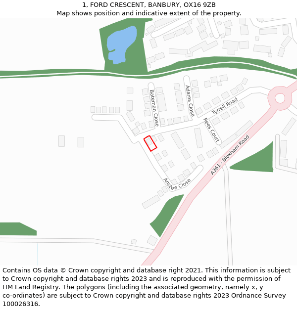 1, FORD CRESCENT, BANBURY, OX16 9ZB: Location map and indicative extent of plot