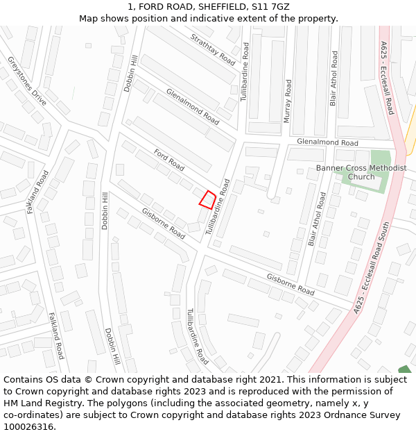 1, FORD ROAD, SHEFFIELD, S11 7GZ: Location map and indicative extent of plot