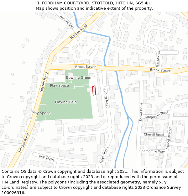 1, FORDHAM COURTYARD, STOTFOLD, HITCHIN, SG5 4JU: Location map and indicative extent of plot