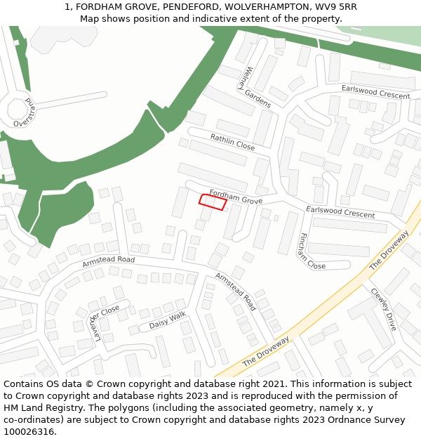 1, FORDHAM GROVE, PENDEFORD, WOLVERHAMPTON, WV9 5RR: Location map and indicative extent of plot