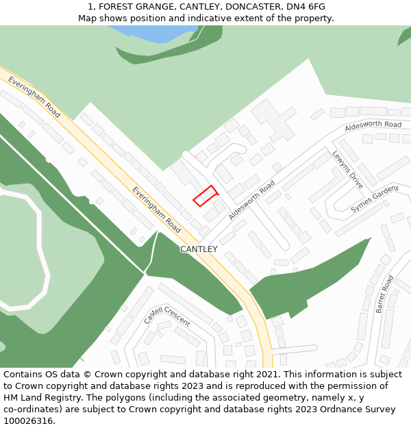 1, FOREST GRANGE, CANTLEY, DONCASTER, DN4 6FG: Location map and indicative extent of plot