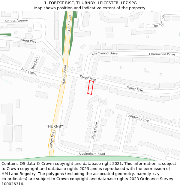 1, FOREST RISE, THURNBY, LEICESTER, LE7 9PG: Location map and indicative extent of plot