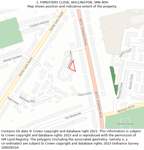 1, FORESTERS CLOSE, WALLINGTON, SM6 9DH: Location map and indicative extent of plot