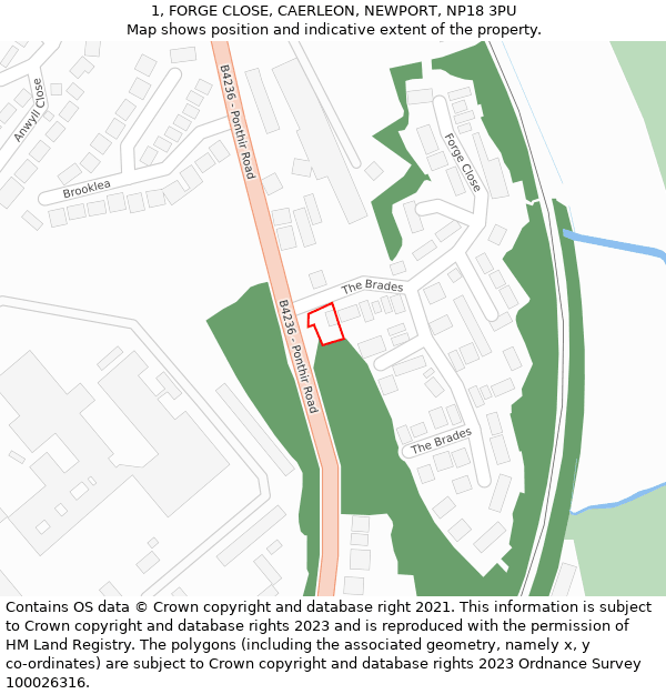 1, FORGE CLOSE, CAERLEON, NEWPORT, NP18 3PU: Location map and indicative extent of plot