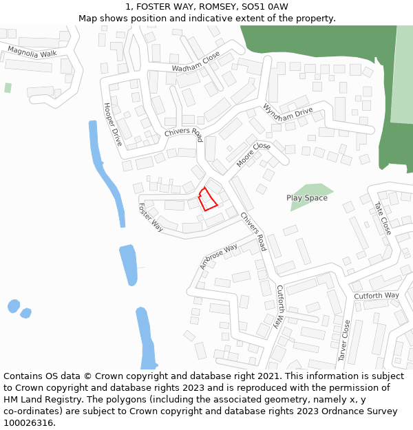 1, FOSTER WAY, ROMSEY, SO51 0AW: Location map and indicative extent of plot