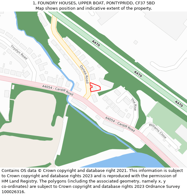 1, FOUNDRY HOUSES, UPPER BOAT, PONTYPRIDD, CF37 5BD: Location map and indicative extent of plot