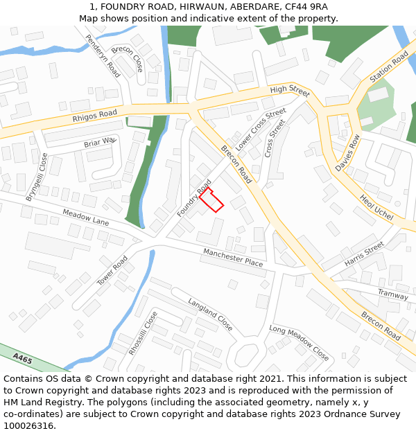 1, FOUNDRY ROAD, HIRWAUN, ABERDARE, CF44 9RA: Location map and indicative extent of plot