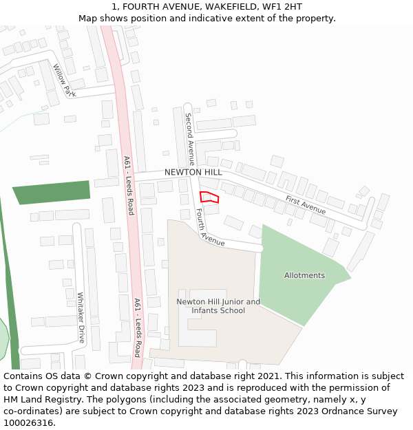 1, FOURTH AVENUE, WAKEFIELD, WF1 2HT: Location map and indicative extent of plot