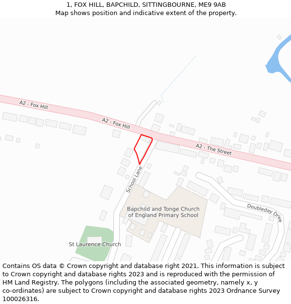 1, FOX HILL, BAPCHILD, SITTINGBOURNE, ME9 9AB: Location map and indicative extent of plot