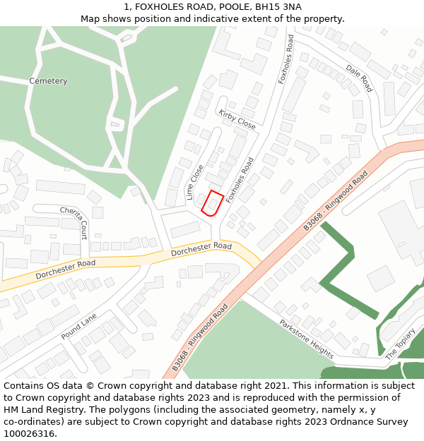 1, FOXHOLES ROAD, POOLE, BH15 3NA: Location map and indicative extent of plot