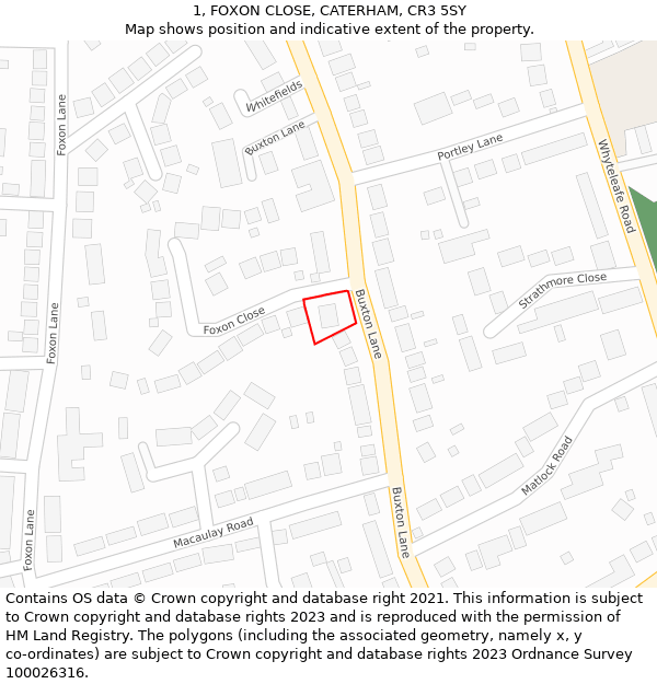 1, FOXON CLOSE, CATERHAM, CR3 5SY: Location map and indicative extent of plot