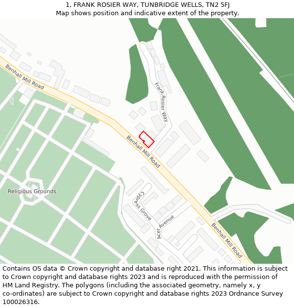 1, FRANK ROSIER WAY, TUNBRIDGE WELLS, TN2 5FJ: Location map and indicative extent of plot