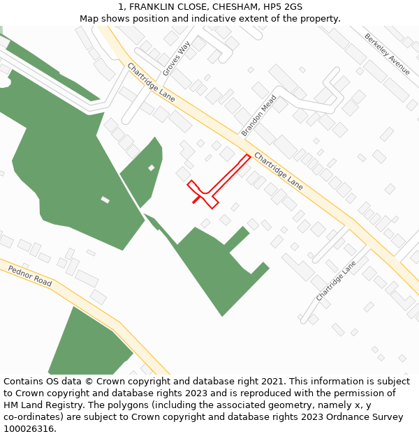 1, FRANKLIN CLOSE, CHESHAM, HP5 2GS: Location map and indicative extent of plot