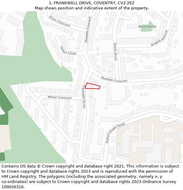 1, FRANKWELL DRIVE, COVENTRY, CV2 2EZ: Location map and indicative extent of plot