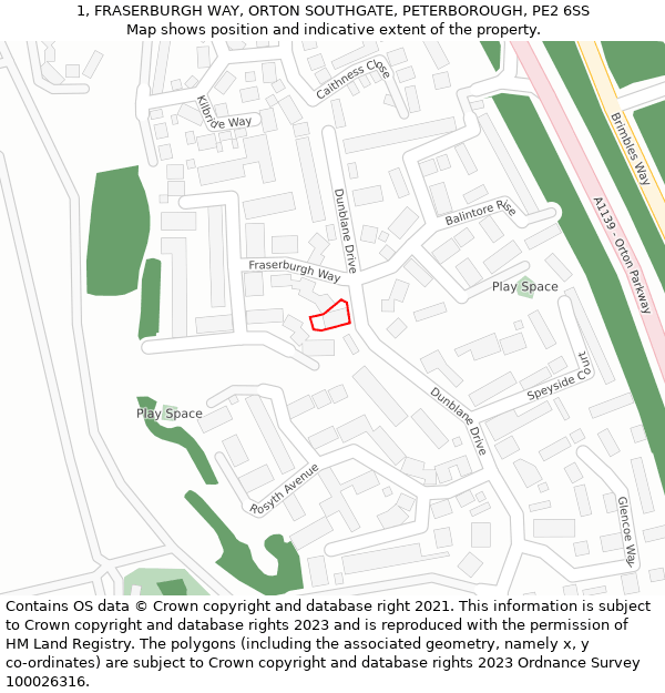 1, FRASERBURGH WAY, ORTON SOUTHGATE, PETERBOROUGH, PE2 6SS: Location map and indicative extent of plot