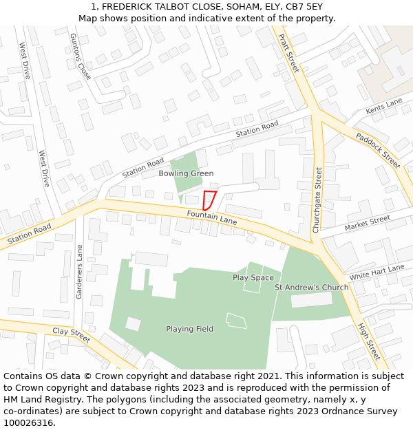 1, FREDERICK TALBOT CLOSE, SOHAM, ELY, CB7 5EY: Location map and indicative extent of plot