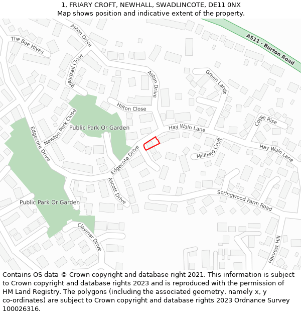 1, FRIARY CROFT, NEWHALL, SWADLINCOTE, DE11 0NX: Location map and indicative extent of plot