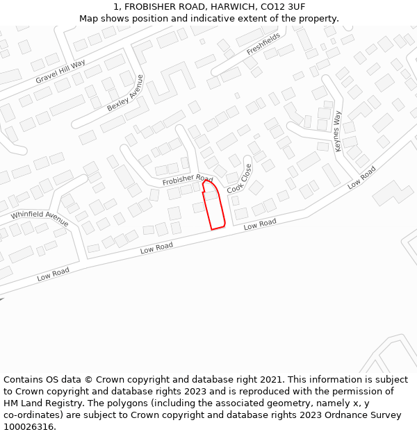 1, FROBISHER ROAD, HARWICH, CO12 3UF: Location map and indicative extent of plot