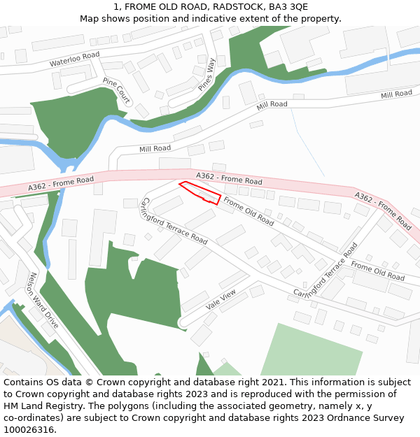 1, FROME OLD ROAD, RADSTOCK, BA3 3QE: Location map and indicative extent of plot