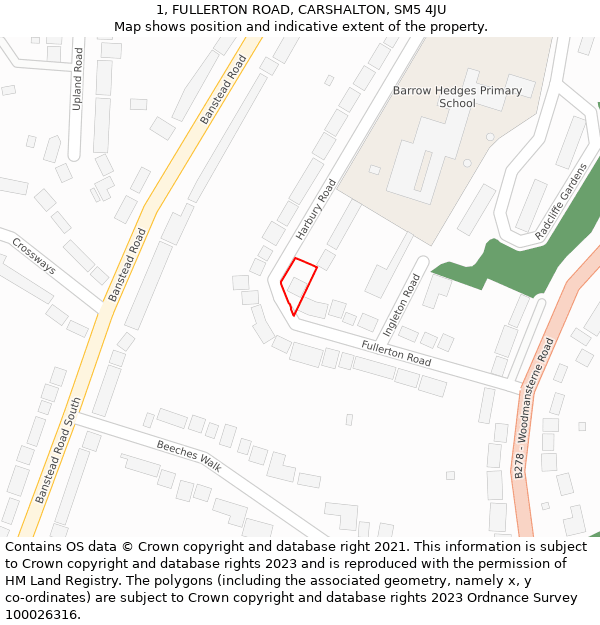 1, FULLERTON ROAD, CARSHALTON, SM5 4JU: Location map and indicative extent of plot