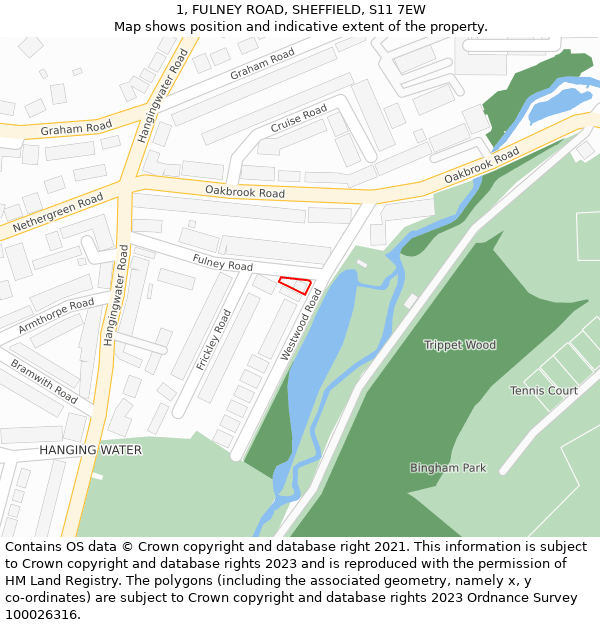 1, FULNEY ROAD, SHEFFIELD, S11 7EW: Location map and indicative extent of plot