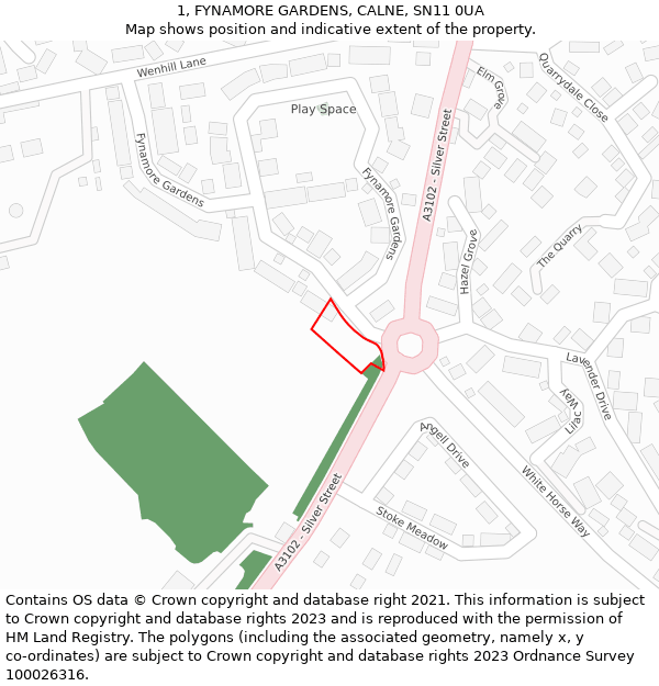 1, FYNAMORE GARDENS, CALNE, SN11 0UA: Location map and indicative extent of plot