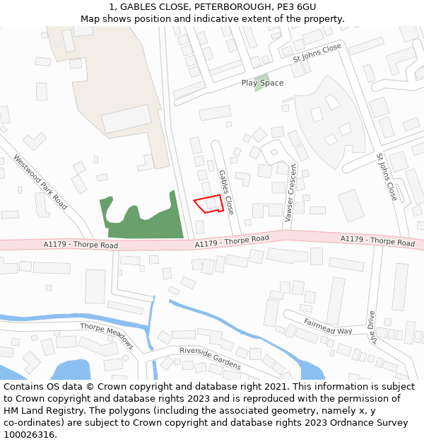 1, GABLES CLOSE, PETERBOROUGH, PE3 6GU: Location map and indicative extent of plot