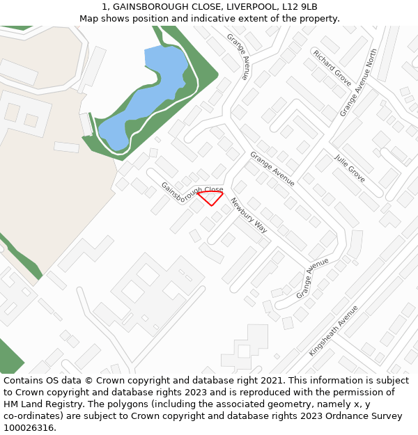 1, GAINSBOROUGH CLOSE, LIVERPOOL, L12 9LB: Location map and indicative extent of plot