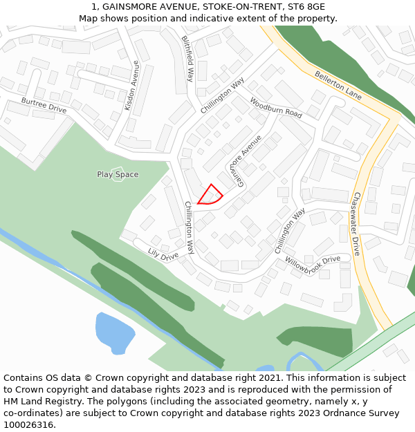 1, GAINSMORE AVENUE, STOKE-ON-TRENT, ST6 8GE: Location map and indicative extent of plot