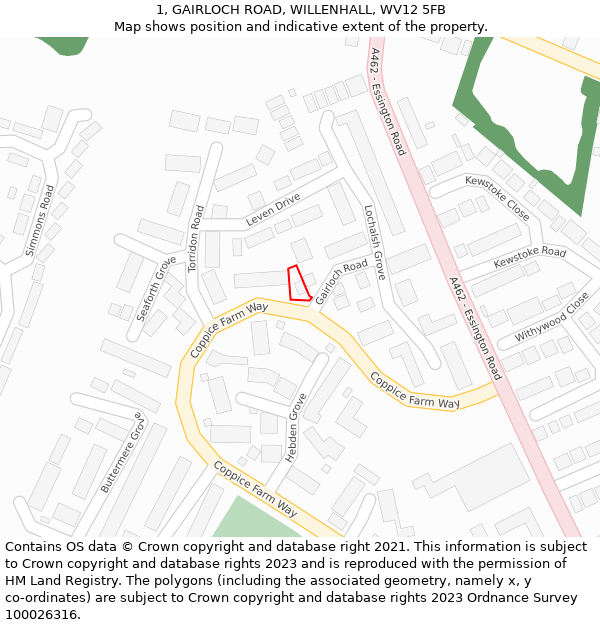 1, GAIRLOCH ROAD, WILLENHALL, WV12 5FB: Location map and indicative extent of plot