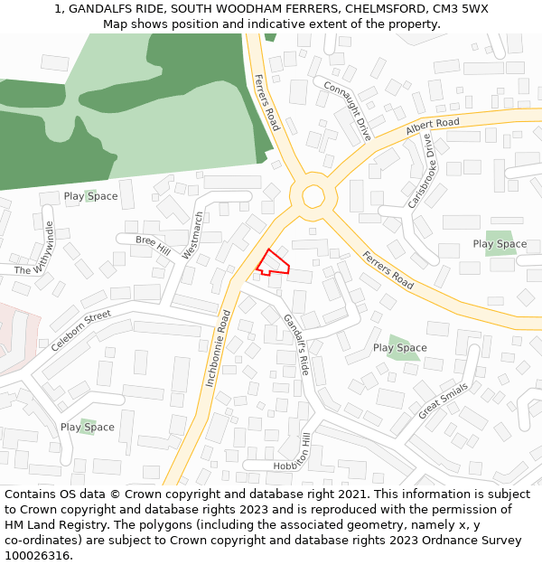 1, GANDALFS RIDE, SOUTH WOODHAM FERRERS, CHELMSFORD, CM3 5WX: Location map and indicative extent of plot