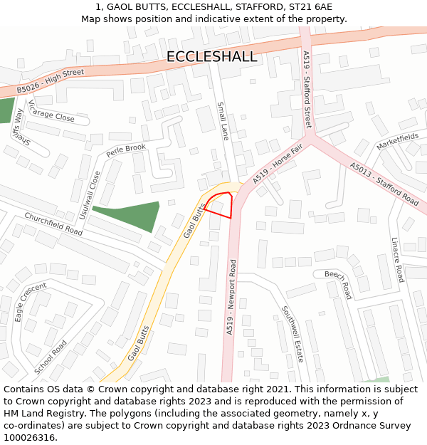 1, GAOL BUTTS, ECCLESHALL, STAFFORD, ST21 6AE: Location map and indicative extent of plot