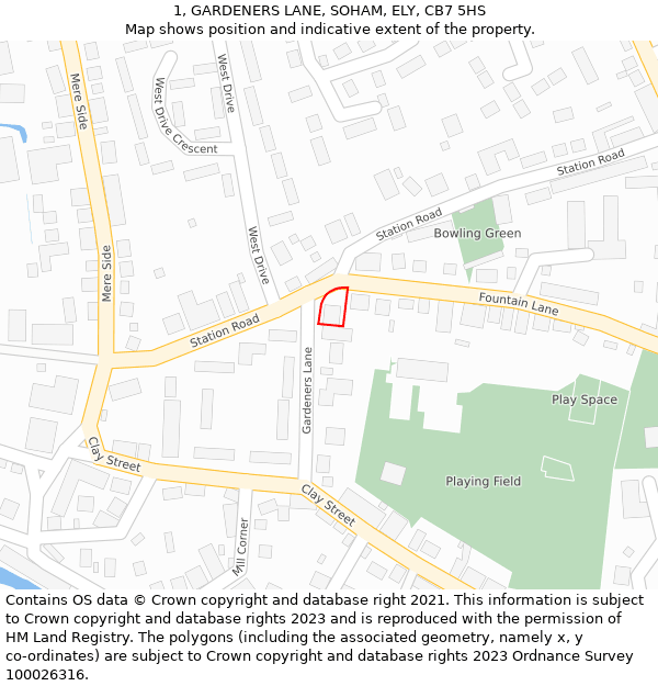 1, GARDENERS LANE, SOHAM, ELY, CB7 5HS: Location map and indicative extent of plot