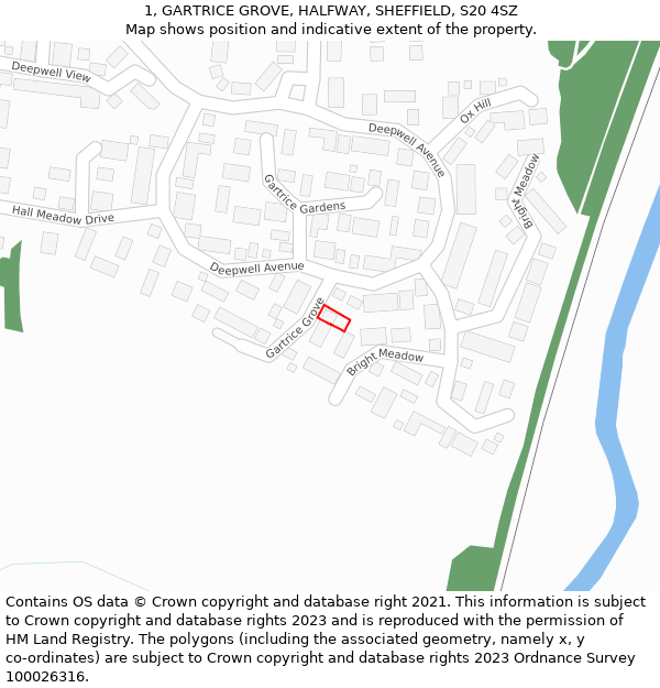 1, GARTRICE GROVE, HALFWAY, SHEFFIELD, S20 4SZ: Location map and indicative extent of plot