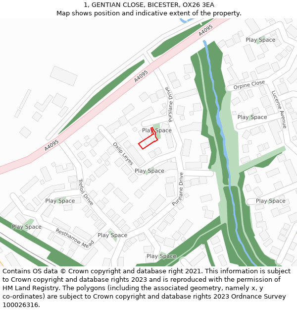 1, GENTIAN CLOSE, BICESTER, OX26 3EA: Location map and indicative extent of plot