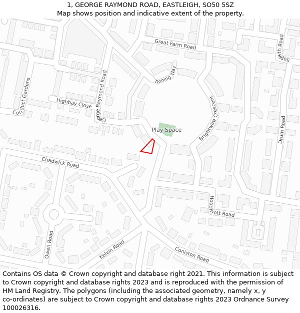 1, GEORGE RAYMOND ROAD, EASTLEIGH, SO50 5SZ: Location map and indicative extent of plot