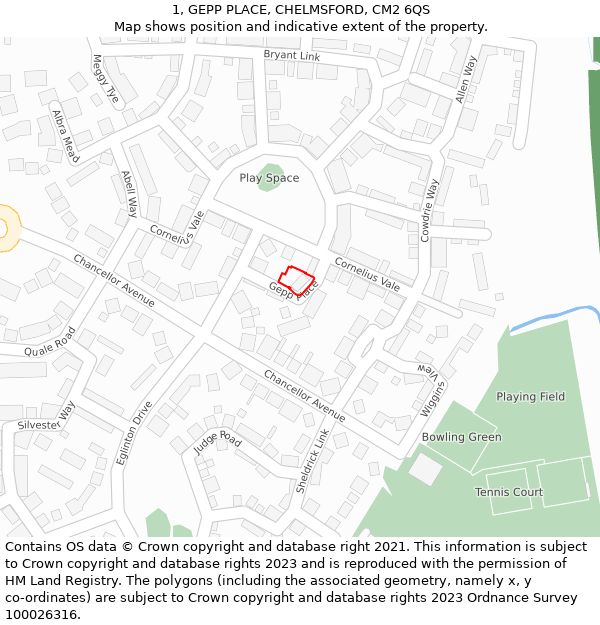 1, GEPP PLACE, CHELMSFORD, CM2 6QS: Location map and indicative extent of plot