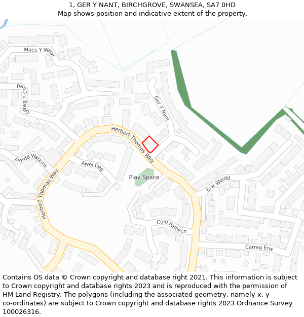 1, GER Y NANT, BIRCHGROVE, SWANSEA, SA7 0HD: Location map and indicative extent of plot