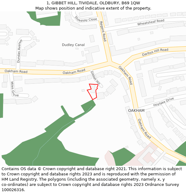 1, GIBBET HILL, TIVIDALE, OLDBURY, B69 1QW: Location map and indicative extent of plot