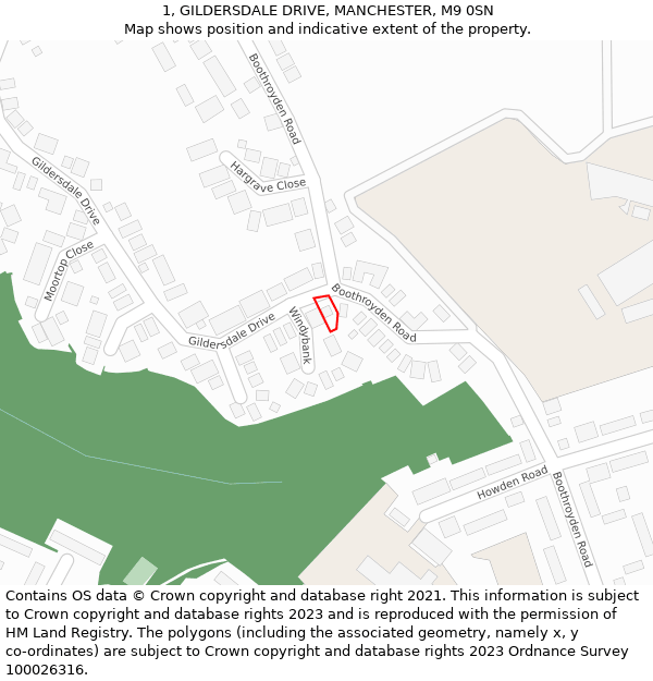 1, GILDERSDALE DRIVE, MANCHESTER, M9 0SN: Location map and indicative extent of plot