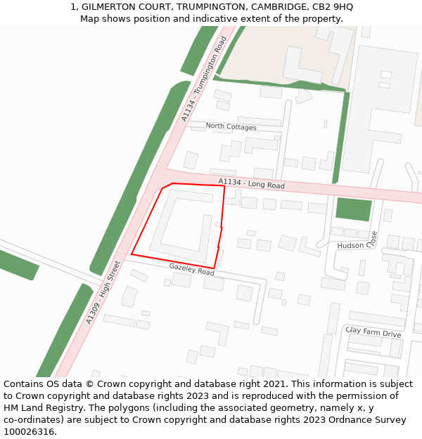 1, GILMERTON COURT, TRUMPINGTON, CAMBRIDGE, CB2 9HQ: Location map and indicative extent of plot