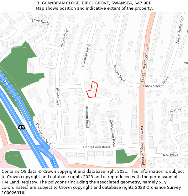 1, GLANBRAN CLOSE, BIRCHGROVE, SWANSEA, SA7 9RP: Location map and indicative extent of plot