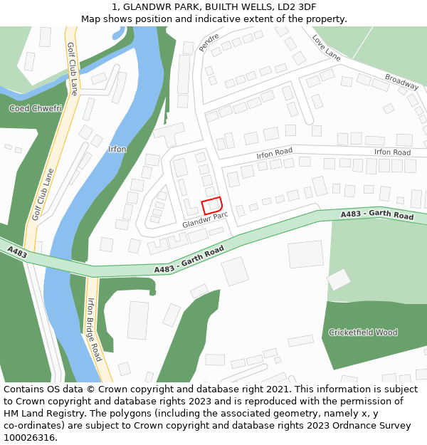 1, GLANDWR PARK, BUILTH WELLS, LD2 3DF: Location map and indicative extent of plot